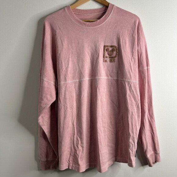 Disney Spirit Jersey Shirt Womens Medium Pink Walt Disney World Glitter Mickey - Picture 1 of 9